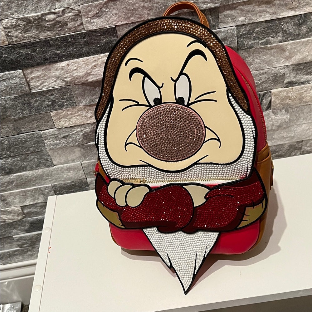 NWT Grumpy Dwarf Loungefly Backpack with Red and Brown Accents Hand bedazzled